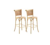 GEESEHOME - Pack 2 Taburetes en Madera de Olmo Natural - Taburetes Altos con Asiento y Respaldo Trenzado (76 cm), Estilo Nórdico, Rústico y Vintage