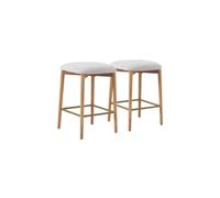 GEESEHOME - Pack 2 Taburetes en Madera de Roble Natural - Banquetas Altas sin Respaldo con Asiento Tapizado en Chenilla Blanca (65 cm), Estilo Nórdico y Minimalista