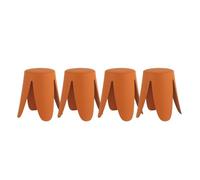 GEESEHOME - Pack 4 Taburetes Bajos de Polipropileno 45 cm - Asientos Auxiliares con Cojín de Símil Piel Suave, Color Naranja, Diseño Moderno y No Requiere Montaje