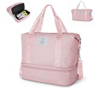 Geestock Bolsa de Viaje para Mujer con Compartimento para Zapatos, Expandible de 20L a 29L Bolsa de Fin Gimnasio, Impermeable Bolso Maternidad Hospital, Plegable Equipaje de Mano Cabina (Rosa)