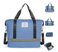 Geestock Bolsa de Viaje para Mujer con Compartimento para Zapatos, Expandible de 20L a 29L Bolsa de Fin Gimnasio, Impermeable Bolso Maternidad Hospital, Plegable Equipaje de Mano Cabina (Azul)
