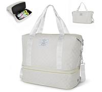 Geestock Bolsa de Viaje para Mujer con Compartimento para Zapatos, Expandible de 20L a 29L Bolsa de Fin Gimnasio, Impermeable Bolso Maternidad Hospital, Plegable Equipaje de Mano Cabina (Blanco)