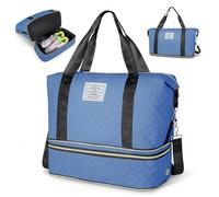 Geestock Bolsa de Viaje para Mujer con Compartimento para Zapatos, Expandible de 20L a 29L Bolsa de Fin Gimnasio, Impermeable Bolso Maternidad Hospital, Plegable Equipaje de Mano Cabina (Azul)