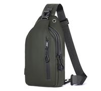 Geestock Bolso Bandolera para Hombre, Bolsa de Pecho Mochila co Puerto para Auriculares, Bolsos Cruzado de Impermeable Piel Sintética para Viaje, Deportes, Senderismo y Ciclismo (Verde)
