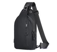 Geestock Bolso Bandolera para Hombre, Bolsa de Pecho Mochila co Puerto para Auriculares, Bolsos Cruzado de Impermeable Piel Sintética para Viaje, Deportes, Senderismo y Ciclismo (Negro)
