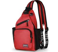 Geestock Mochila cruzada para hombres y mujeres, bolsa convertible con agujero para auriculares, mini mochila ligera, Rojo, pequeño, Mochila convertible casual Daypack