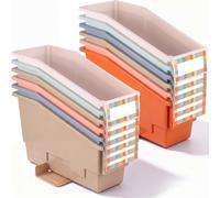 Geetery Paquete de 12 contenedores de libros sin puntas con alas estabilizadoras, organizadores de almacenamiento de plástico multicolor, organización de código de color para el hogar, oficina