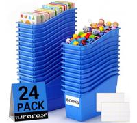 Geetery Paquete de 24 contenedores grandes para libros con etiquetas, 14.3 x 7 x 5.3 pulgadas, contenedores de almacenamiento de libros, cajas organizadoras de archivos para aula, biblioteca, oficina