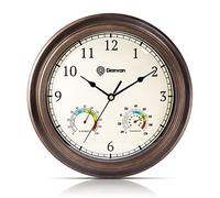 Geevon 12" Vintage Wall Clock Non Ticking with Hygrometer and Thermometer Combo,Battery Operated Quartz Decorative Wall Clocks for Home,Living Room,Office,Classroom,Kitchen,Bedroom Decor