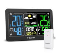 Geevon DCF 246303 - Estación meteorológica inalámbrica con sensor exterior, adaptador para estaciones meteorológicas interiores y exteriores, con previsión meteorológica, termómetro digital