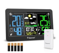 Geevon DCF - Estación meteorológica inalámbrica con sensor exterior, estación meteorológica interior y exterior, con previsión meteorológica, termómetro digital, higrómetro (303 con batería)