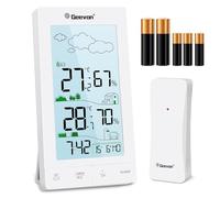 Geevon DCF - Estación meteorológica inalámbrica con sensor exterior, termómetro digital para interior y exterior, temperatura interior y exterior, con previsión meteorológica (5593 con pila)