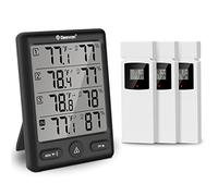 Geevon Termómetro inalámbrico para interior y exterior con 3 sensores remotos, termómetro, higrómetro digital, medidor de temperatura y humedad con alcance de 200 pies / 60 m (negro)