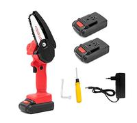 Geevorks 220V Mini Sierra Eléctrica Inalámbrica Portátil con 2 * Baterías de 7,5A(Recargable),5m/s 6.3 in Motosierra Eléctrica Bateria,Interruptor Doble,Iluminación LED+Destornillador,para Jardinería