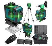 Geevorks Nivel Láser 360,16Líneas Láseres de Verde Cruzada,Autonivelante 3grados 4D,con Trípode+Control Remoto+Control móvil, 2 1200mAh Baterías, Base de Rotación,Herramientas de Mejoras para Hogar
