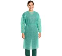 gef + medica Bata desechable de PLP 30 g/m², cuello redondo, puños elásticos o de punto, cierre de cordones, unisex, verde, talla única, Verde, Talla única