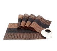 GEFEII Exquisitos manteles individuales de PVC de bambú tejido de vinilo antideslizante para cocina, comedor, boda, fiesta, resistente al calor, impermeable (café degradado y negro, 4)