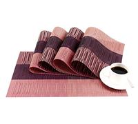 GEFEII Manteles individuales de bambú de vinilo tejido de PVC, antideslizantes, para cocina, comedor, boda, fiesta, exquisitos, resistentes al calor, impermeables (morado degradado y negro, 4)