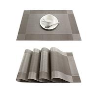 GEFEII Manteles individuales de vinilo tejido resistentes al calor, resistentes a las manchas, antideslizantes, lavables, de PVC, para cocina, cena, fiesta (gris plateado, 6)