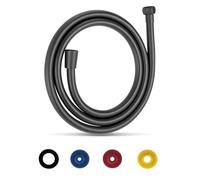 GEFIRE Manguera Ducha 2M Flexo Ducha de Acero PVC Negro Manguera de Ducha G1/2" con 4 Limitador de Flujo de Aire, Rosca Hembra Especialmente Flexible y Resistente a la Torsión
