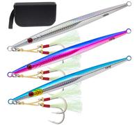 Gefischtter 3 Plantillas de Pesca Verticales de Agua Salada de Metal para Jigging de Velocidad rápida en mar Profundo, señuelos de Pesca con Plomo Brillante con Ganchos de Ayuda para atún, bajo,