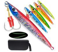 Gefischtter 5 Plantillas de Pesca Verticales para Agua Salada, señuelo de Cuchara de Metal para Jigging Lento, Anzuelo Artificial de mar Profundo con Ganchos de Ayuda para atún, lubina, Diente de