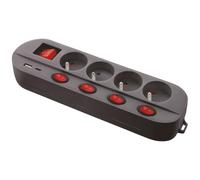 Gefom - Regleta (4 enchufes 16 T, 5 interruptores, Cargador USB C y A, Carga rápida, Cable de 1,5 Metros, Color Negro