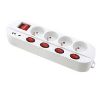 Gefom - Regleta (4 Tomas 16 T, 5 interruptores, Cargador USB C y A, Carga rápida, Cable de 1,5 Metros, Color Blanco