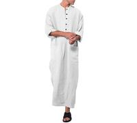 Gefomuofe Abaya Kaftan Hombres Jubba Thobe Robe Islámico Cercano Caftan Oriente Manga Larga Caftán Suelto Camisón Manga Larga Una Pieza Arabic Djellaba Ropa Islámica
