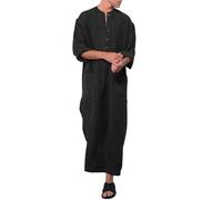 Gefomuofe Abaya Kaftan Hombres Jubba Thobe Robe Islámico Cercano Caftan Oriente Manga Larga Caftán Suelto Camisón Manga Larga Una Pieza Arabic Djellaba Ropa Islámica, Negro , 3XL