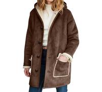 Gefomuofe Abrigo de invierno para mujer, gabardina de ante, parka gruesa, con capucha, vintage, abrigo de invierno de gran tamaño, chaqueta con capucha, abrigo Outwear Chaqueta de ante, marrón, S