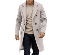Gefomuofe Abrigo de lana para hombre, con solapa, doble hilera, gabardina de invierno, chaqueta casual larga, mezcla de algodón, estilo peacoat, abrigo de transición, chaqueta de negocios, abrigos