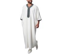 Gefomuofe Bata para hombre elegante tradicional abaya largo musulmán túnica árabe islámica túnica con bordado caftán árabe saudí traje albornoz, A blanco., S