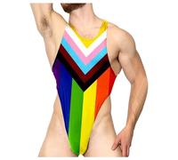 Gefomuofe Body para hombre, arco iris, sin mangas, deportivo, camiseta funcional, camiseta interior elástica, de algodón, cuello redondo, para gimnasio, fitness, entrenamiento, mono, amarillo, M