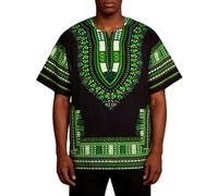 Gefomuofe Camisa africana tradicional para hombre, camisa de manga corta, informal, camisa de verano, colorida, clásica, festival, tops hippie, ropa de calle, caftán, verde, 4XL
