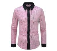 Gefomuofe Camisa de manga larga para hombre, ligera, transparente, camisa de ocio, con botones, camiseta muscular, camisa clásica para traje regional, camisa de solapa brillante, para carnaval