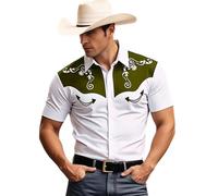 Gefomuofe Camisa occidental de manga corta para hombre, disfraz de vaquero, camisa para carnaval, camisas de carnaval con estampado festivo, camisa de jinete, camisa tradicional para el tiempo libre