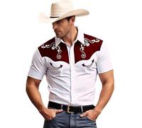 Gefomuofe Camisa occidental de manga corta para hombre, disfraz de vaquero, camisa para carnaval, camisas de carnaval con estampado festivo, camisa de jinete, camisa tradicional para el tiempo libre
