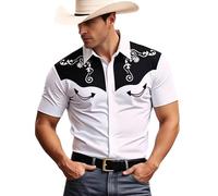Gefomuofe Camisa occidental de manga corta para hombre, disfraz de vaquero, camisa para carnaval, camisas de carnaval con estampado festivo, camisa de jinete, camisa tradicional para el tiempo libre