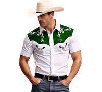 Gefomuofe Camisa occidental de manga corta para hombre, disfraz de vaquero, camisa para carnaval, camisas de carnaval con estampado festivo, camisa de jinete, camisa tradicional para el tiempo libre