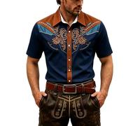 Gefomuofe Camisa occidental de manga corta para hombre, disfraz de vaquero, camisa para carnaval, fiesta, camisa medieval para fiesta temática, camisa de fiesta festiva, azul marino, S