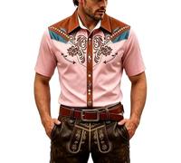 Gefomuofe Camisa occidental de manga corta para hombre, disfraz de vaquero, camisa para carnaval, fiesta, camisa medieval para fiesta temática, camisa de fiesta festiva, Rosa., 5XL