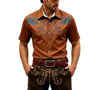 Gefomuofe Camisa occidental de manga corta para hombre, disfraz de vaquero, camisa para carnaval, fiesta, camisa medieval para fiesta temática, camisa de fiesta festiva, marrón, XXL