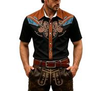 Gefomuofe Camisa occidental de manga corta para hombre, disfraz de vaquero, camisa para carnaval, fiesta, camisa medieval para fiesta temática, camisa de fiesta festiva, Negro , 5XL