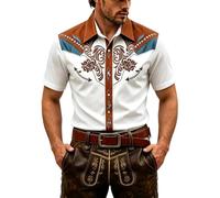 Gefomuofe Camisa occidental de manga corta para hombre, disfraz de vaquero, camisa para carnaval, fiesta, camisa medieval para fiesta temática, camisa de fiesta festiva, Blanco, 5XL