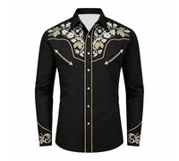 Gefomuofe Camisa vaquera para hombre, estampado 3D, vintage, estilo medieval, con aspecto de bordado, camisa occidental de manga larga, para carnaval, disfraz, fiesta, parte superior, corte regular