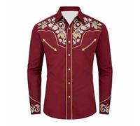 Gefomuofe Camisa vaquera para hombre, estampado 3D, vintage, estilo medieval, con aspecto de bordado, camisa occidental de manga larga, para carnaval, disfraz, fiesta, parte superior, corte regular
