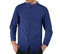 Gefomuofe Camisas de algodón y lino para hombre, marine, 4XL