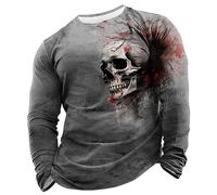 Gefomuofe - Camiseta de manga larga para hombre con calaveras, vintage, de algodón, sencilla, sudadera, para ocio, camisa de negocios, ligera, para negocios, novedad, primavera, estampado de letras