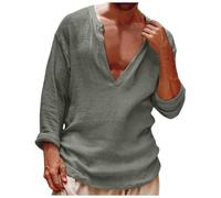 Gefomuofe Camiseta de manga larga para hombre con cuello en V profundo, monocolor, camiseta básica, ajustada, elástica, camisa de manga larga, suave y ligera, camiseta de verano fina, verde, L